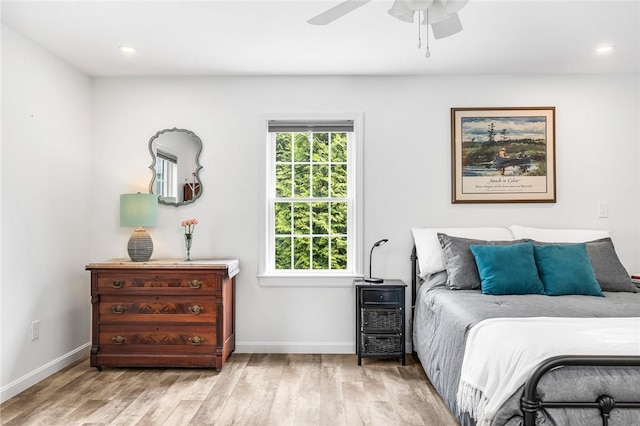 22 Pond View Dr, Little Compton, RI 02837 - bedroom featuring light wood-style flooring, baseboards, ceiling fan, and recessed lighting