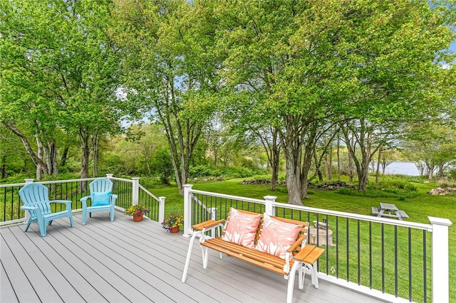 22 Pond View Dr, Little Compton, RI 02837 - wooden terrace with a yard and view of scattered trees