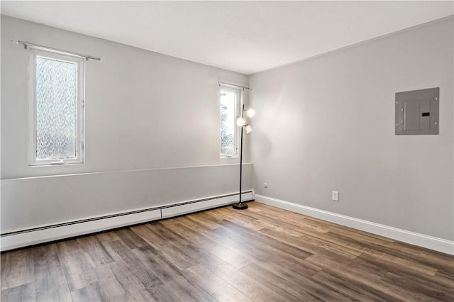 3940 Post Rd Unit 38, Warwick, RI 02886 - unfurnished room featuring electric panel, a baseboard radiator, wood finished floors, and baseboards