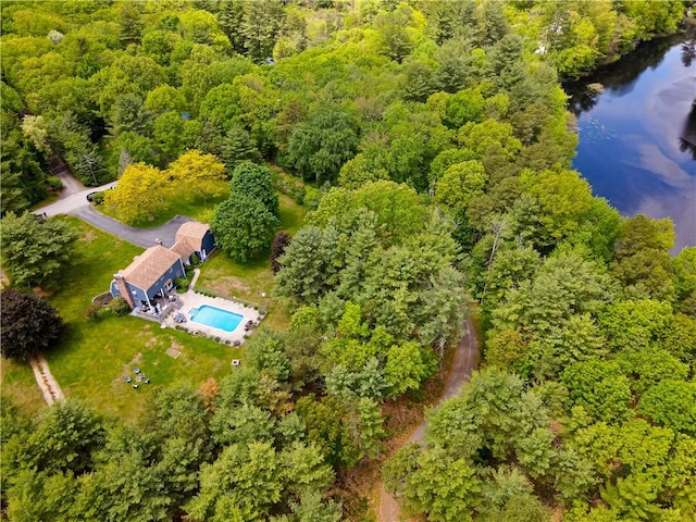 850 Black Plain Rd, North Smithfield, RI 02896 - drone / aerial view of a pool, a large body of water, and a heavily wooded area