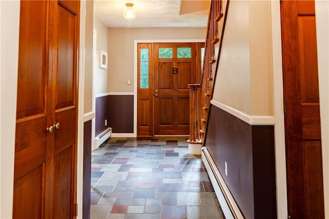 850 Black Plain Rd, North Smithfield, RI 02896 - foyer featuring a baseboard heating unit, stairs, and baseboards