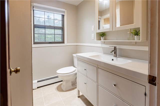 850 Black Plain Rd, North Smithfield, RI 02896 - half bath with baseboard heating, toilet, vanity, and tile patterned floors