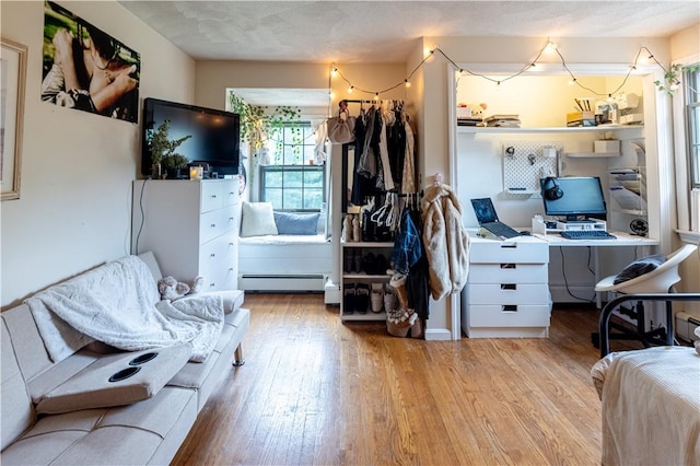 850 Black Plain Rd, North Smithfield, RI 02896 - bedroom with a baseboard radiator, wood finished floors, and a desk