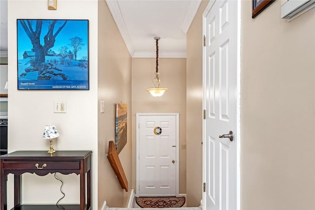 565 Quaker Ln Unit 43, West Warwick, RI 02893 - foyer entrance with crown molding and a wall mounted air conditioner