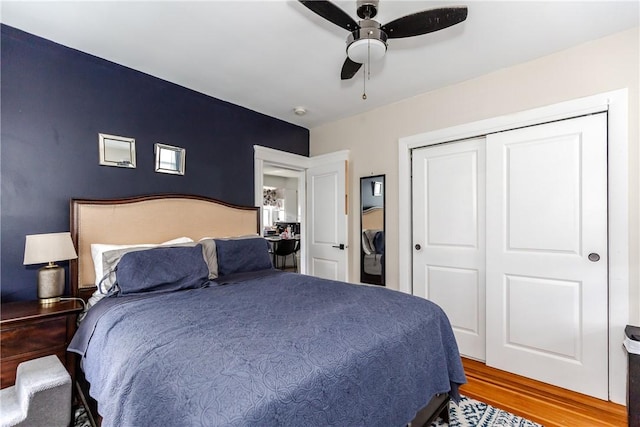 412 E Ave, Pawtucket, RI 02860 - bedroom featuring wood finished floors, a closet, and a ceiling fan