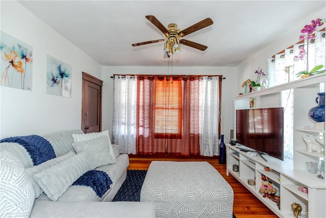 412 E Ave, Pawtucket, RI 02860 - living area with healthy amount of natural light, ceiling fan, and wood finished floors