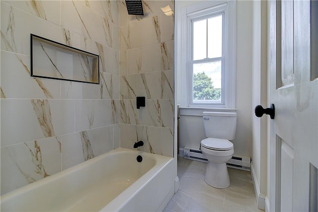 93 Naples Ave, Providence, RI 02908 - bathroom featuring toilet, a baseboard radiator,  shower combination, and baseboards