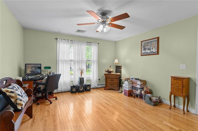 5 Leighas Ln, Coventry, RI 02816 - office with hardwood / wood-style flooring, ceiling fan, and baseboard heating