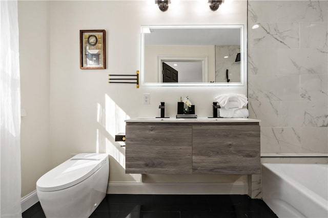 1300 Wallum Lake Rd, Burrillville, RI 02859 - full bathroom featuring toilet, double vanity, and a tub