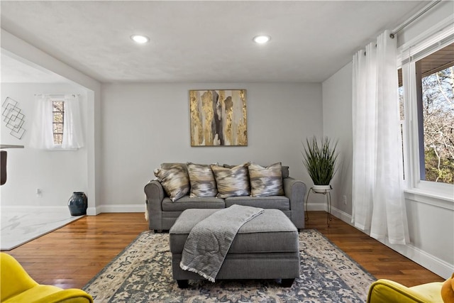 1300 Wallum Lake Rd, Burrillville, RI 02859 - living room with healthy amount of natural light, recessed lighting, wood finished floors, and baseboards