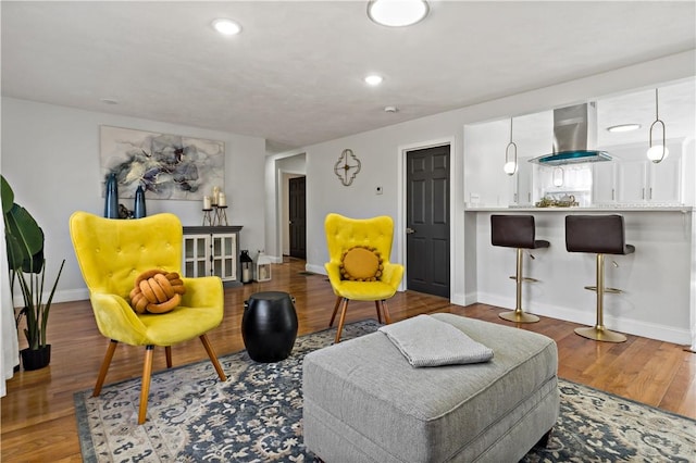 1300 Wallum Lake Rd, Burrillville, RI 02859 - living area with baseboards, wood finished floors, and recessed lighting