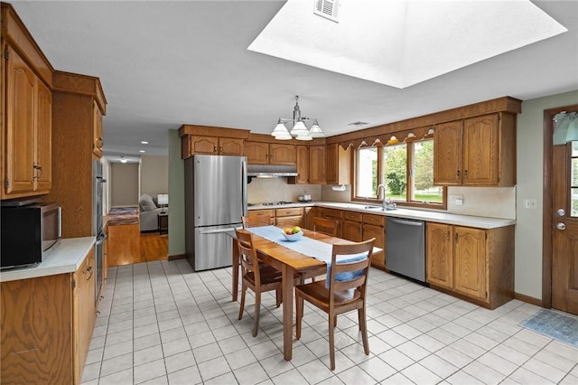 15 Womantam Ln, Cumberland, RI 02864 - kitchen with stainless steel appliances, a sink, brown cabinetry, under cabinet range hood, and light countertops