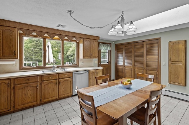 15 Womantam Ln, Cumberland, RI 02864 - dining room featuring light tile patterned flooring, baseboard heating, and a chandelier