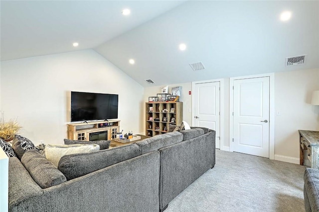 77 W Valley Cir Unit 77, West Warwick, RI 02893 - living room with recessed lighting, carpet, lofted ceiling, and baseboards