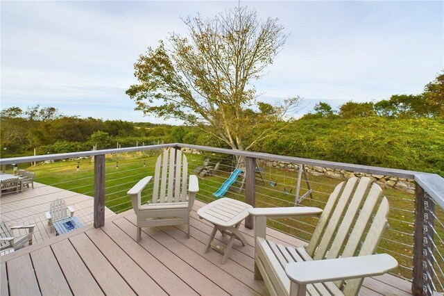 1087 Lakeside Dr, Block Island, RI 02807 - wooden terrace with a lawn