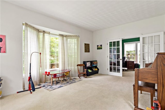 110 Fieldstone Ln, North Kingstown, RI 02874 - living area featuring light carpet and french doors