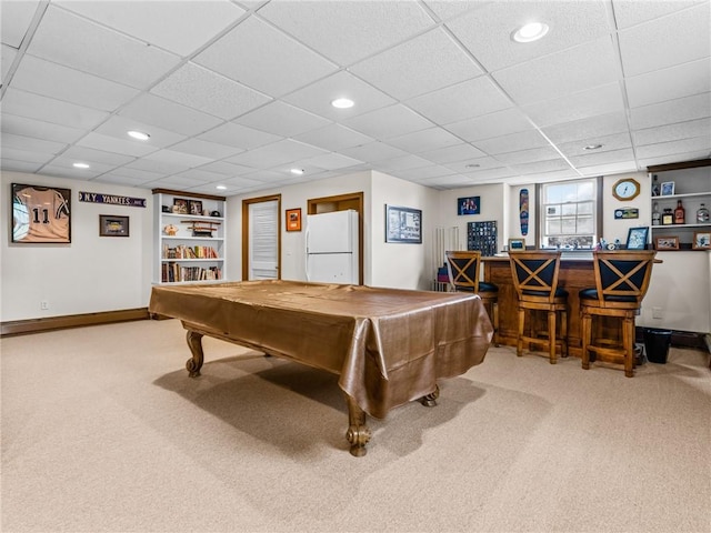 60 Broad St, Plainville, MA 02762 - playroom featuring carpet flooring, billiards, bar, recessed lighting, and baseboards