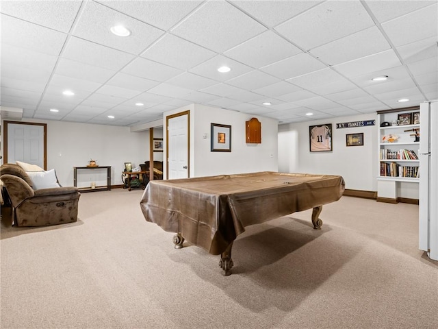 60 Broad St, Plainville, MA 02762 - game room with carpet floors, baseboards, billiards, a drop ceiling, and recessed lighting