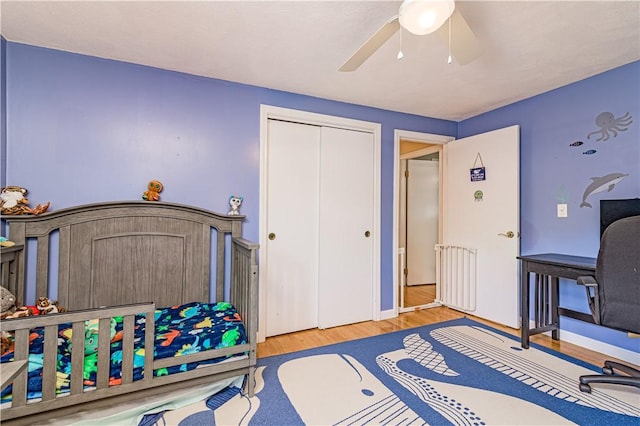 7 Lydia Ave, North Providence, RI 02904 - bedroom with wood finished floors, a closet, ceiling fan, and a desk