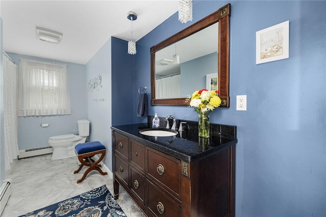 48 Nottingham Dr, Scituate, RI 02831 - full bath featuring baseboard heating, toilet, vanity, and baseboards