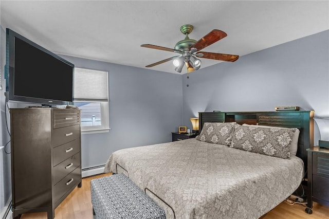 21 High Service Ave, North Providence, RI 02911 - bedroom with baseboard heating, light wood-style floors, and a ceiling fan