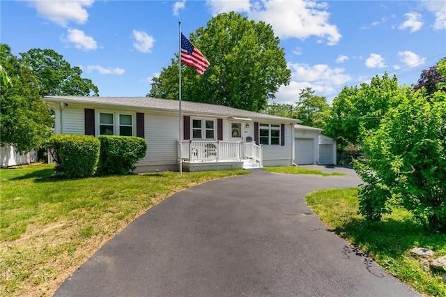 21 High Service Ave, North Providence, RI 02911 - single story home featuring covered porch, a garage, and a front lawn