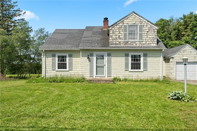 282 Seven Mile Rd, Scituate, RI 02831 - view of front of house with a chimney, a front lawn, and an attached garage