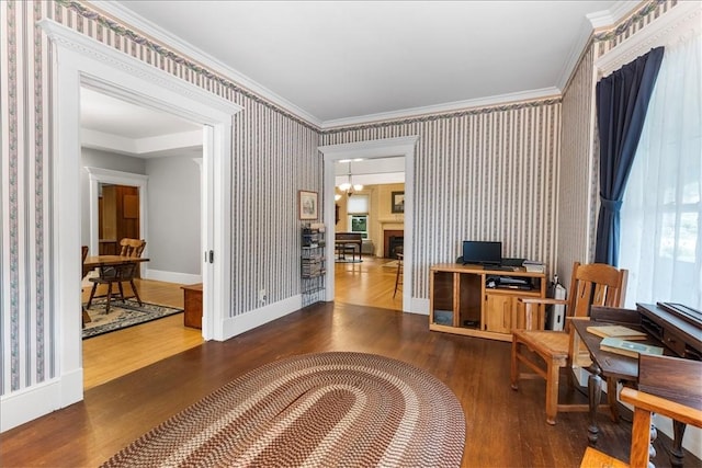 59 Woodland Rd, Woonsocket, RI 02895 - office space with wallpapered walls, wood finished floors, ornamental molding, and baseboards