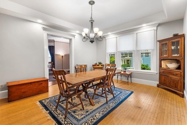 59 Woodland Rd, Woonsocket, RI 02895 - dining room featuring light wood-type flooring, a chandelier, recessed lighting, and baseboards