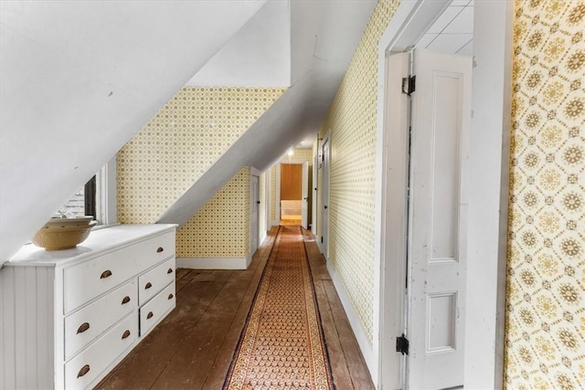 59 Woodland Rd, Woonsocket, RI 02895 - hall featuring wallpapered walls and dark wood-type flooring