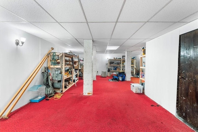 59 Woodland Rd, Woonsocket, RI 02895 - below grade area with carpet flooring and a paneled ceiling
