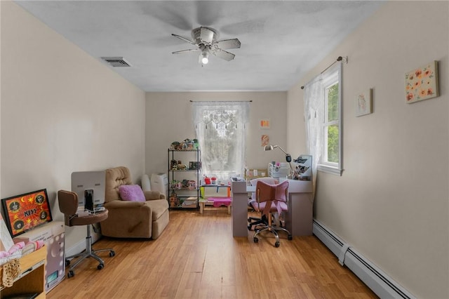 16 Spectacle Ave, Warwick, RI 02888 - home office featuring wood finished floors, a ceiling fan, and baseboard heating