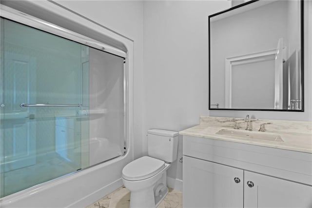 18 State St Unit 3E, Bristol, RI 02809 - bathroom featuring marble finish flooring, vanity, toilet, and combined bath / shower with glass door