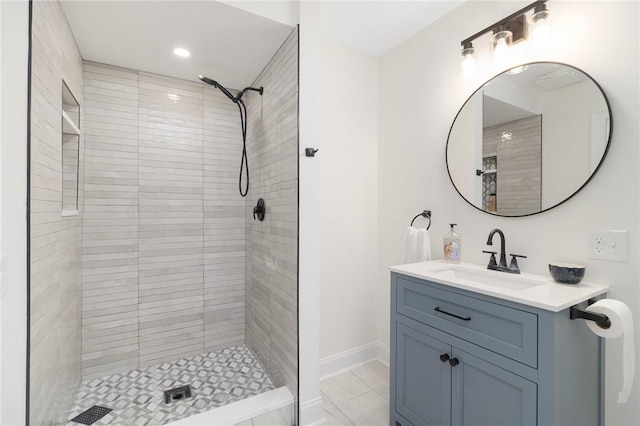 126 Weaver Hill Rd, West Greenwich, RI 02817 - full bath featuring a tile shower, vanity, baseboards, and recessed lighting
