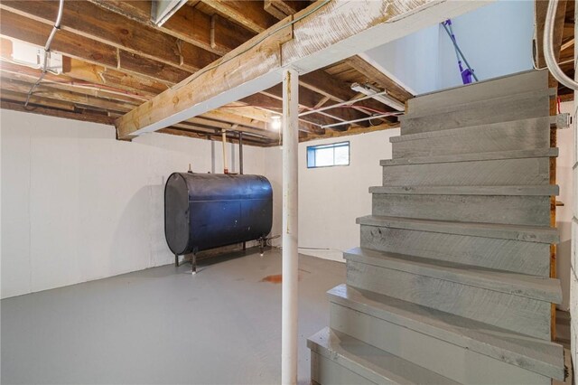 126 Weaver Hill Rd, West Greenwich, RI 02817 - below grade area featuring oil tank and stairway