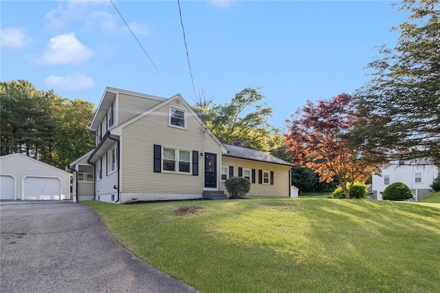 126 Weaver Hill Rd, West Greenwich, RI 02817 - view of front facade featuring an outdoor structure, a garage, a front yard, and entry steps