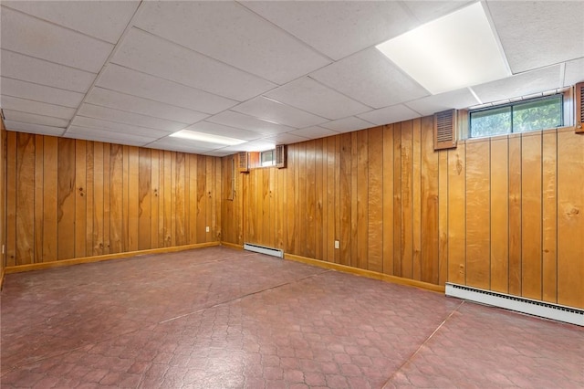 11 Crosswynds Dr, Narragansett, RI 02874 - below grade area featuring baseboard heating, wood walls, and a paneled ceiling