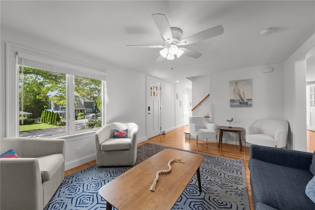19 Woodsia Rd, Narragansett, RI 02874 - living room with wood finished floors, ceiling fan, and baseboards