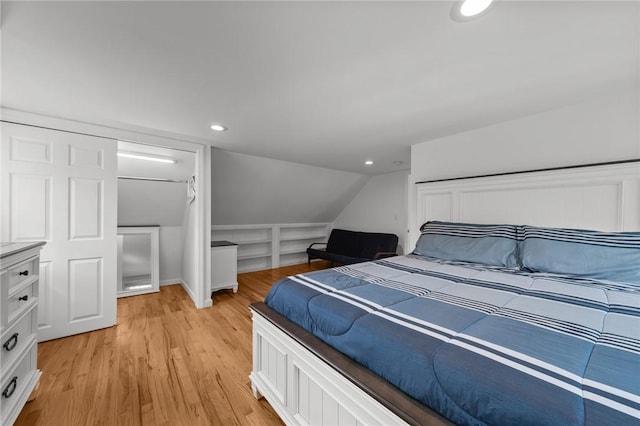 19 Woodsia Rd, Narragansett, RI 02874 - bedroom with vaulted ceiling, light wood-type flooring, and recessed lighting