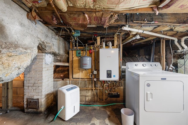 30 Lincoln St, Smithfield, RI 02917 - unfinished below grade area featuring washer / dryer and tankless water heater