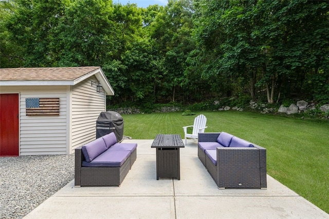 30 Lincoln St, Smithfield, RI 02917 - view of patio / terrace featuring an outdoor living space with a fire pit and an outdoor structure