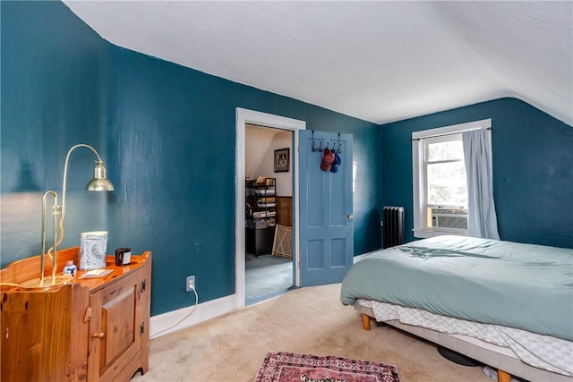 339 Beverage Hill Ave, Pawtucket, RI 02861 - carpeted bedroom featuring radiator, lofted ceiling, cooling unit, and baseboards