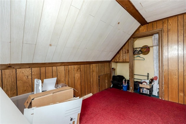 339 Beverage Hill Ave, Pawtucket, RI 02861 - bonus room with wood walls, lofted ceiling, and carpet flooring