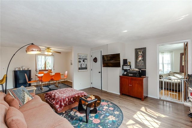 339 Beverage Hill Ave, Pawtucket, RI 02861 - living room featuring healthy amount of natural light, light wood-style flooring, and a ceiling fan