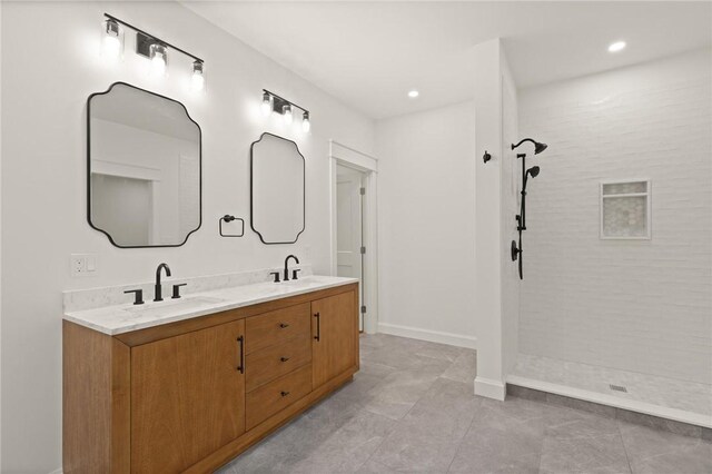 66 Orchard Ave, Johnston, RI 02919 - full bathroom featuring a tile shower, double vanity, and recessed lighting