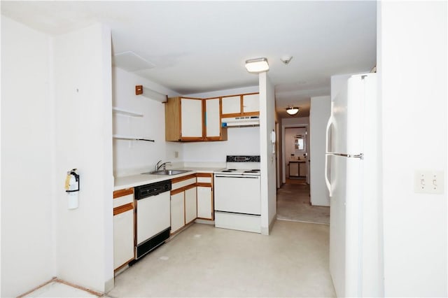 66 Girard Ave Unit 106, Newport, RI 02840 - kitchen with white appliances, under cabinet range hood, a sink, and light countertops