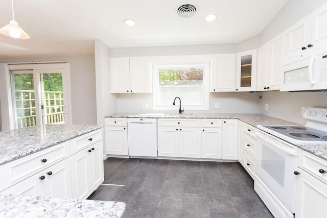 38 Williams Rd, Smithfield, RI 02917 - kitchen with white appliances, a sink, white cabinets, healthy amount of natural light, and recessed lighting