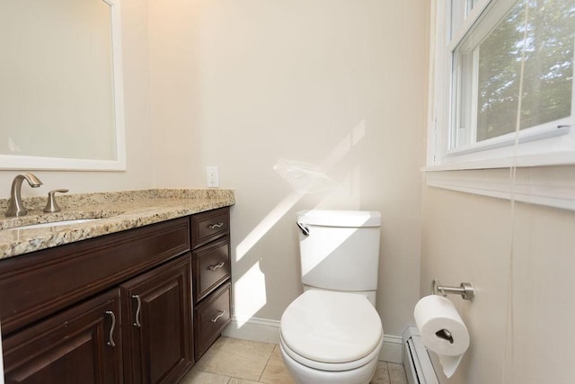38 Williams Rd, Smithfield, RI 02917 - half bathroom featuring toilet, baseboard heating, vanity, and baseboards