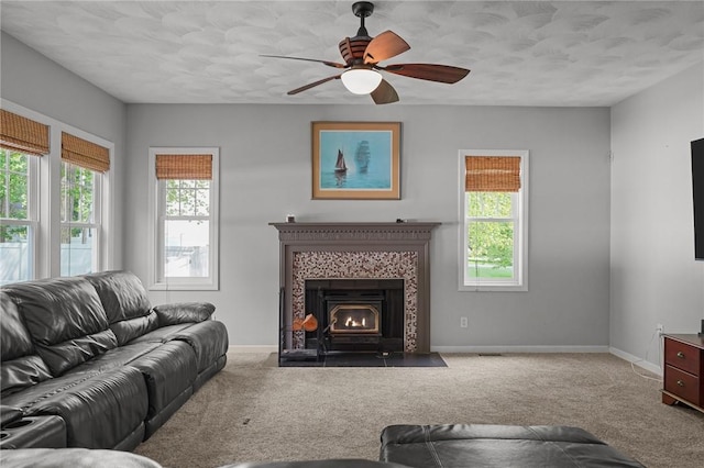 510 Westmoreland Ln, North Kingstown, RI 02874 - carpeted living room with baseboards and a ceiling fan