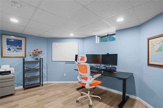 510 Westmoreland Ln, North Kingstown, RI 02874 - home office featuring wood finished floors, baseboards, a paneled ceiling, and recessed lighting